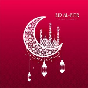 Eid al fitr background with ornamental moon Free Vector