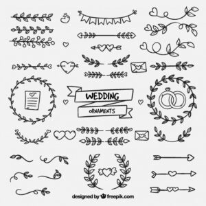 Hand drawn wedding ornaments Free Vector