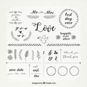 Vintage pack of wedding ornaments Free Vector