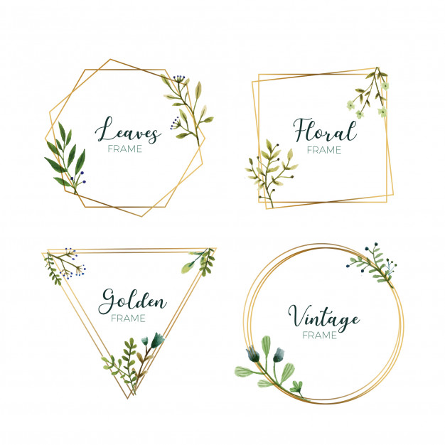 Watercolor leaves in gold frames Free Vector - جرافيكس 