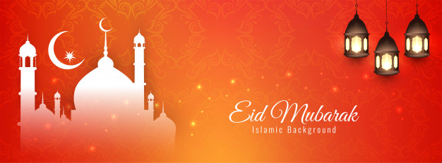 Eid mubarak islamic bright banner design Free Vector 