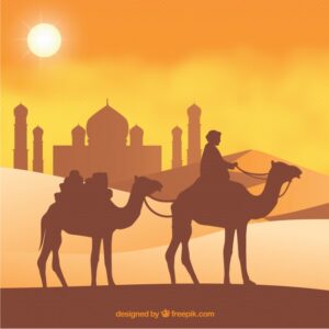 Boy and camel Free Vector