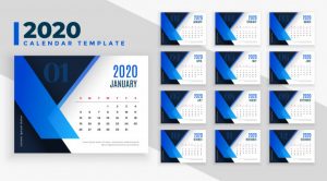 2020 business style calendar template in blue theme Free Vector