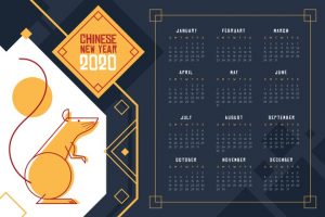 Chinese new year calendar in blue dark shades Free Vector