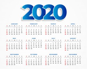 التقويم الميلادي 2020 بالانجليزي