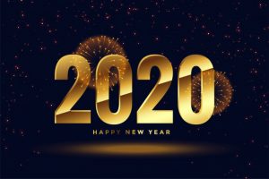 Golden 2020 new year celebration greeting background Free Vector