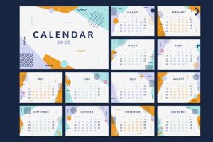 Memphis 2020 calendar template Free Vector Templates