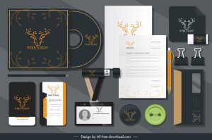 Branding identity sets reindeer head logo sketch Free vector
