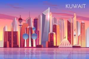 Kuwait city skyline. modern arab state panoramic background Free Vector