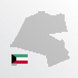 Kuwait map design with flag and light background vector Free Vector