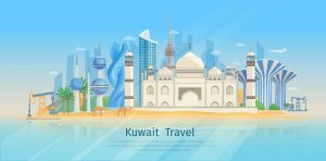 Kuwait skyline flat poster Free Vector