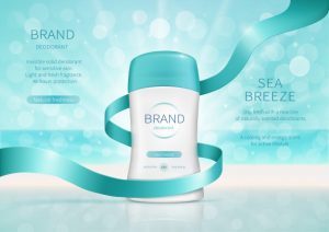 Realistic cosmetic promo poster for dry stick deodorant with fresh fragrance. Free Vector