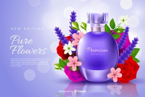 Realistic Perfume Ad With Flowers Free Vector 3