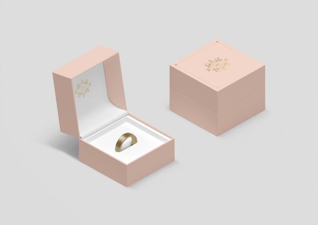 High angle jewelry box  with golden wedding ring  Free  Psd  