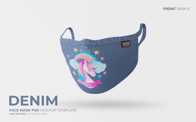 Download Denim face mask mockup with cute design Free Psd ...