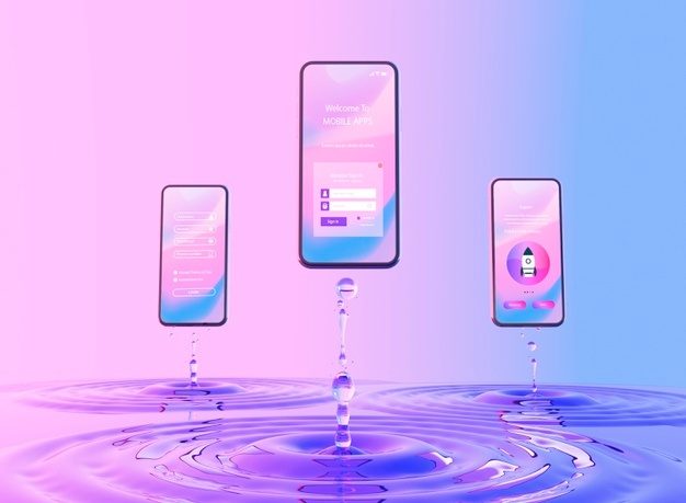 3d smartphone with water effect Free Psd