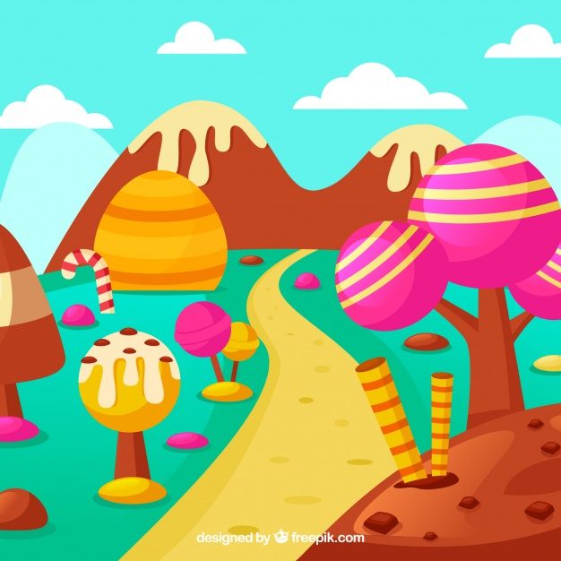 Delicious candy land background in flat style Free Vector - دروس ...