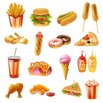 Fast food menu colorful icons set Free Vector