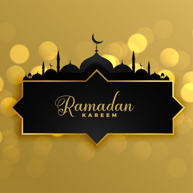 Lovely golden ramadan kareem greeting background Free Vector