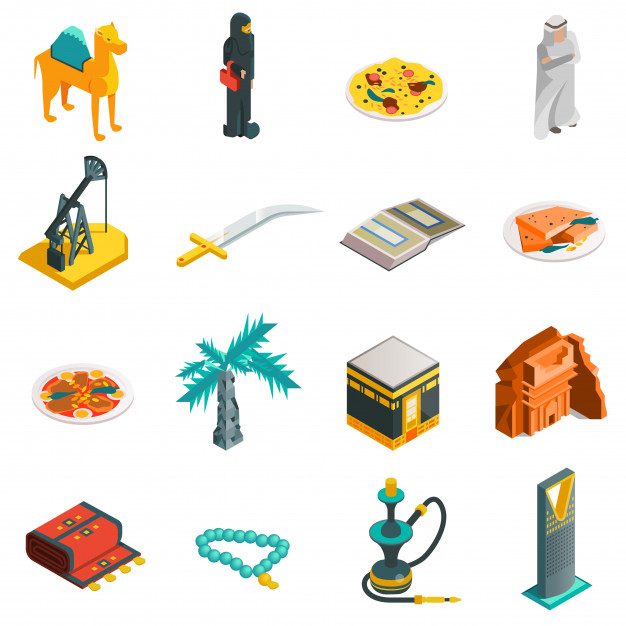 معالم سعودية saudi arabia isometric touristic icons - دروس 