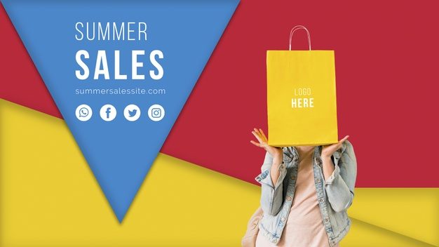Summer sales banner template with colorful triangular shapes Free Psd