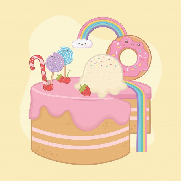Download Sweet cake of strawberry cream with kawaii characters Free ...